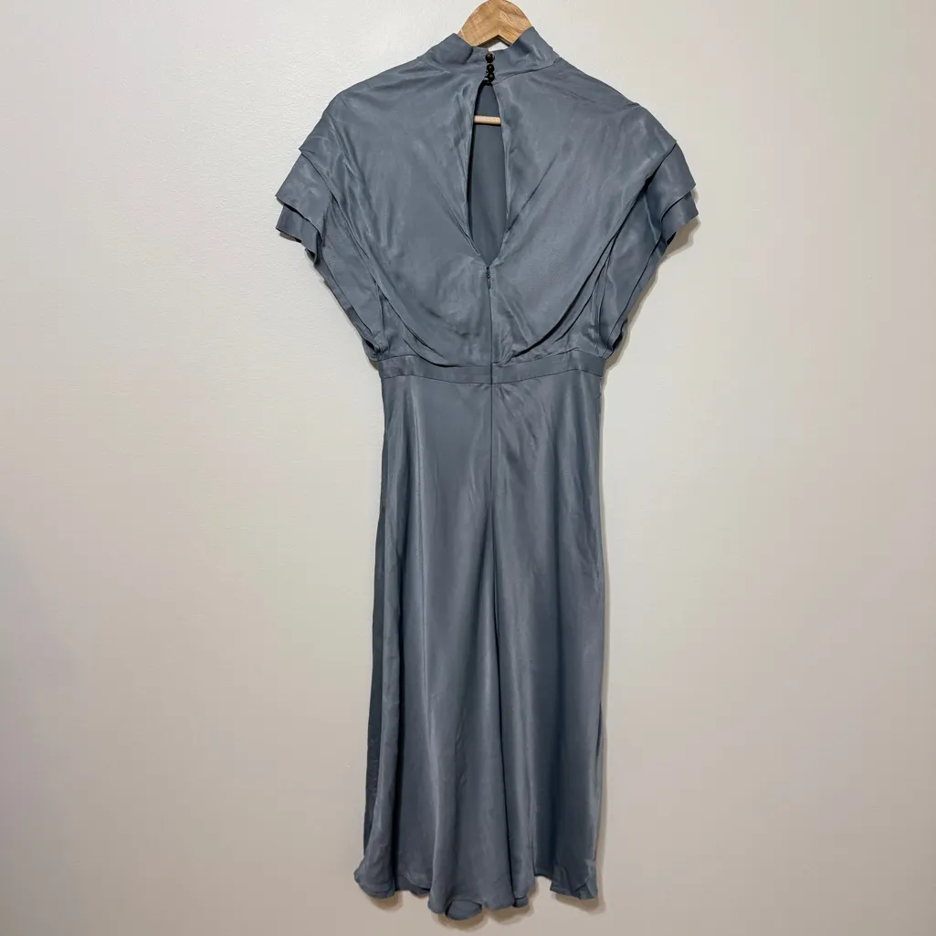 Anthropologie Madeleine Satin Midi Dress Size 2 Iris Blue Wedding Guest Party - Image 8
