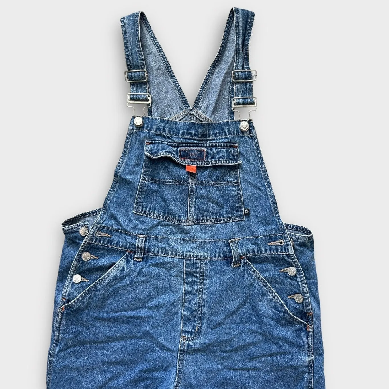 Vintage 90s Y2K Distressed Denim Overalls Bibs Womens 11/13 Grunge No Boundaries - Image 2
