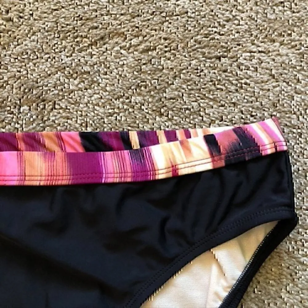 NEW NWOT 24TH OCEAN Black Purple Cream ish Stripe Bikini Swimsuit Bottom Large L - Image 2