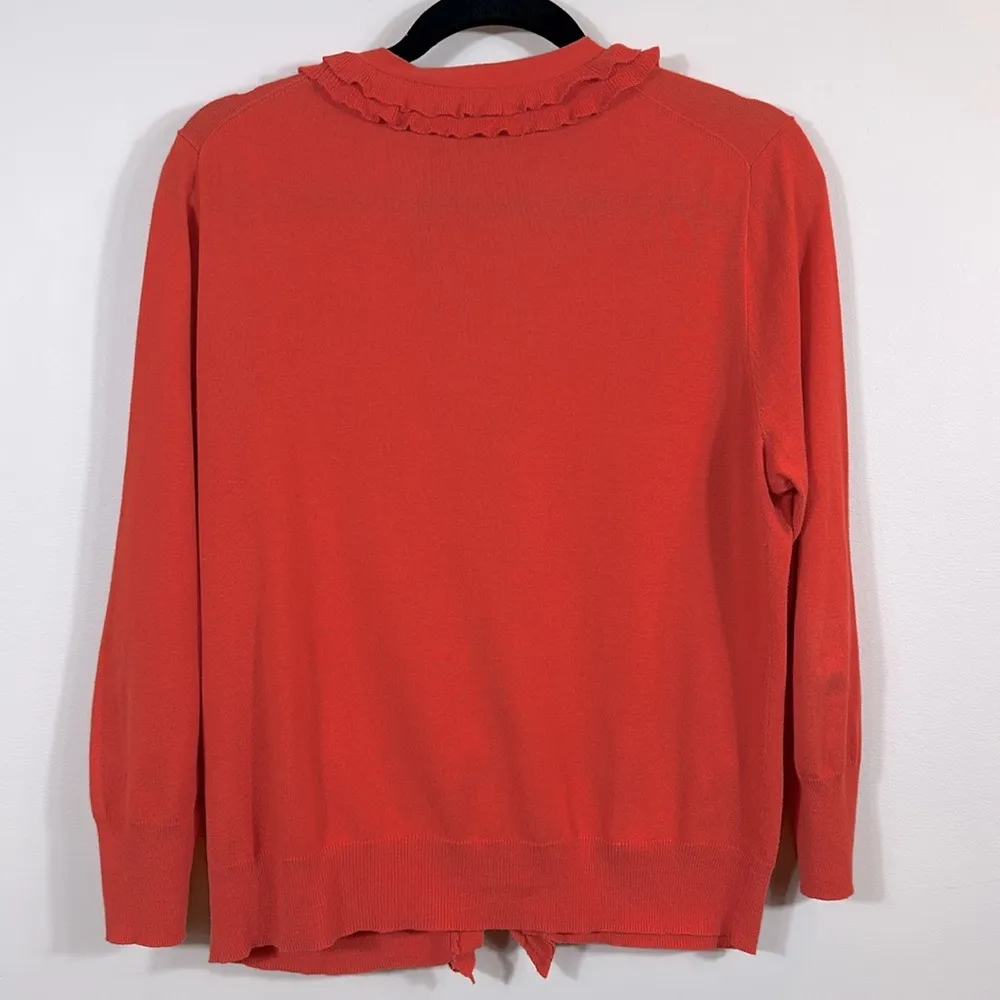 J. Crew Coral Orange Ruffle Button Front Coquette Cardigan Sweater Women Medium - Image 2