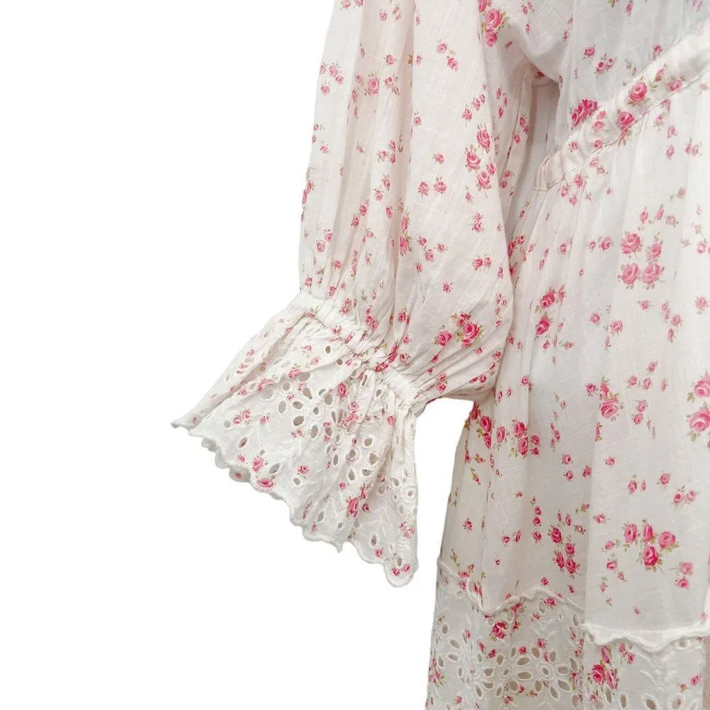 byTiMO Cotton Slub Midi Dress Floral Print Lace Button Down Cottagecore Small - Image 57