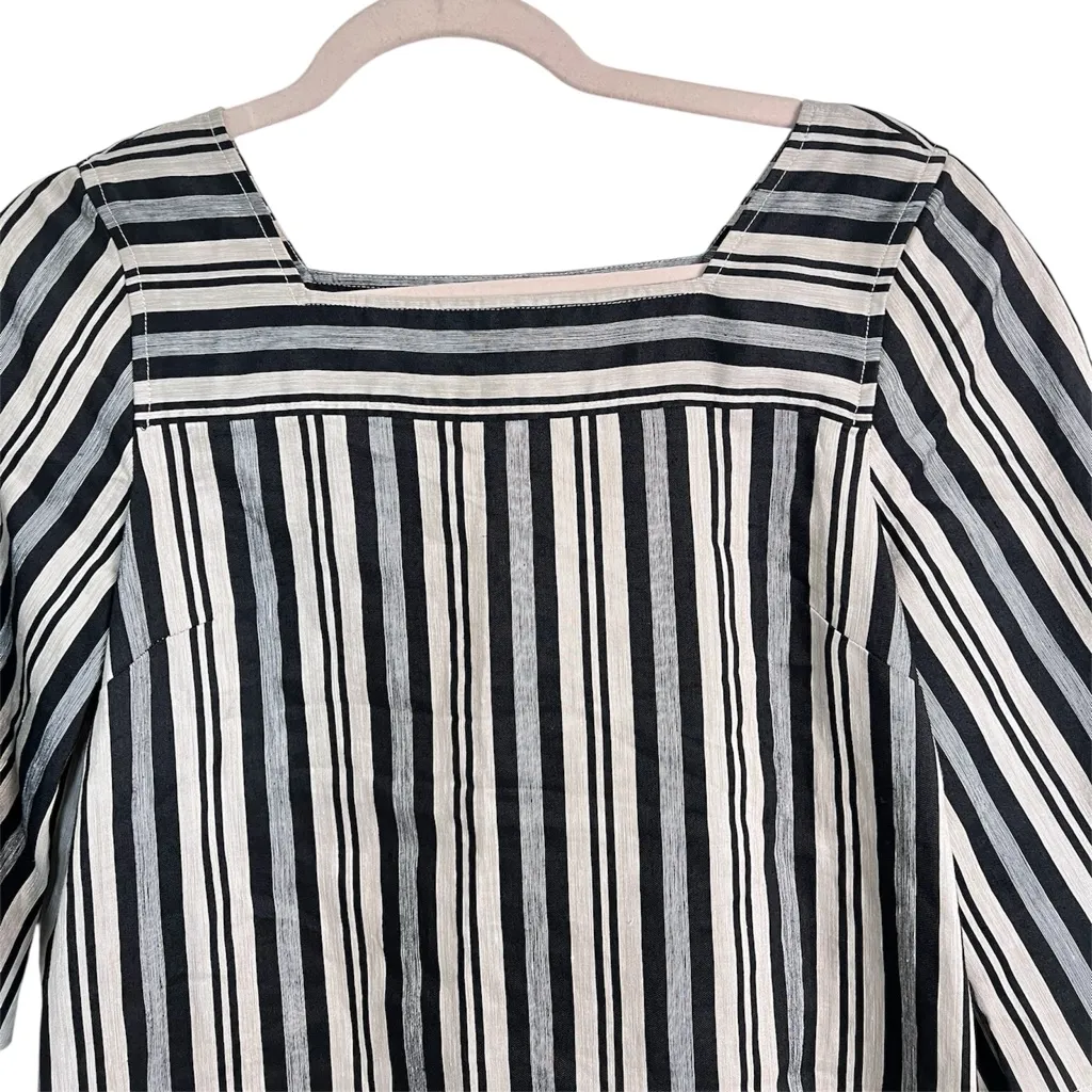 Madewell Square Neck Midi Dress‎ Linen Cotton Blend Evelyn Stripe Dress XS - Image 6