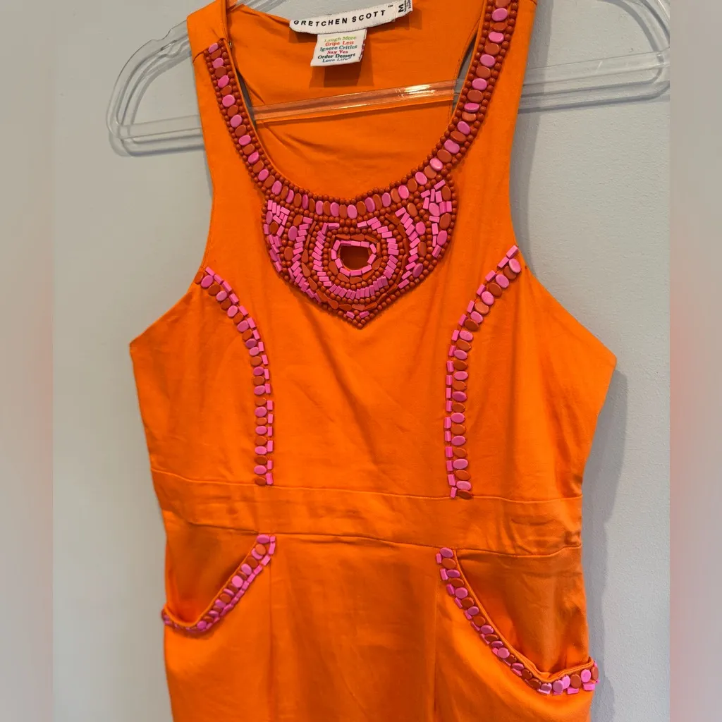 Gretchen Scott Beaded Tank Dress With Pockets Size M Orange Size M - Image 2