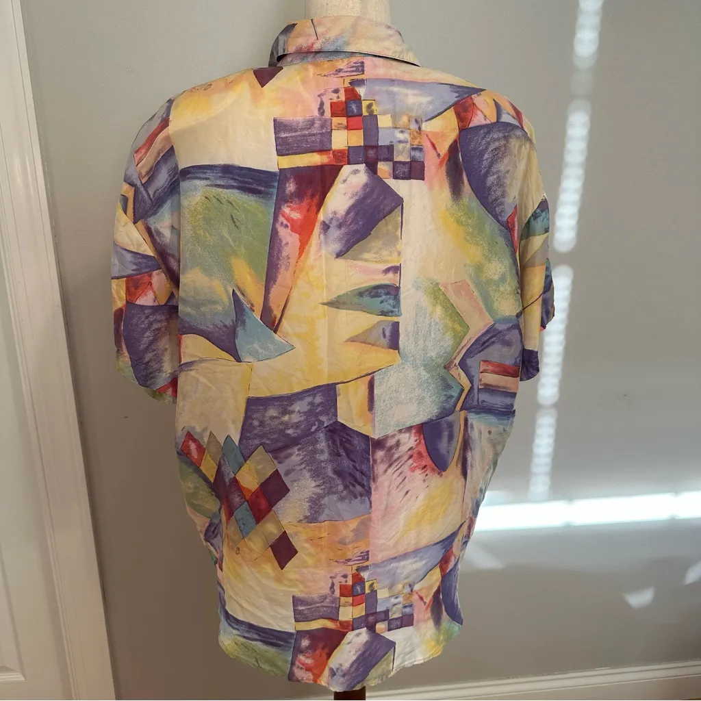 The Limited 100% Silk Abstract Boxy Button Down Shirt - Image 3