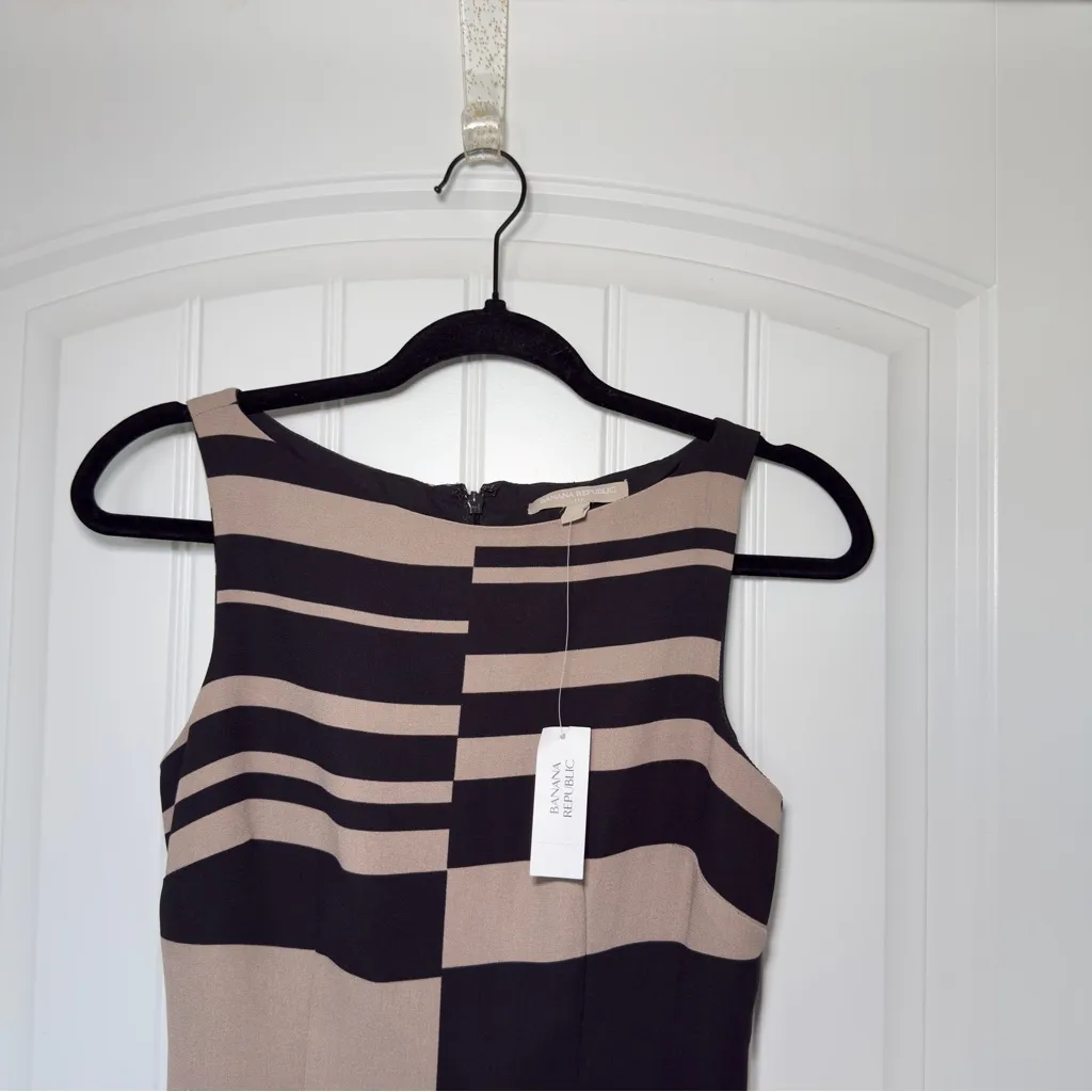 Banana Republic 0 Tan Black Color Block Sheath Career Business Dress Zipper Back - Image 3