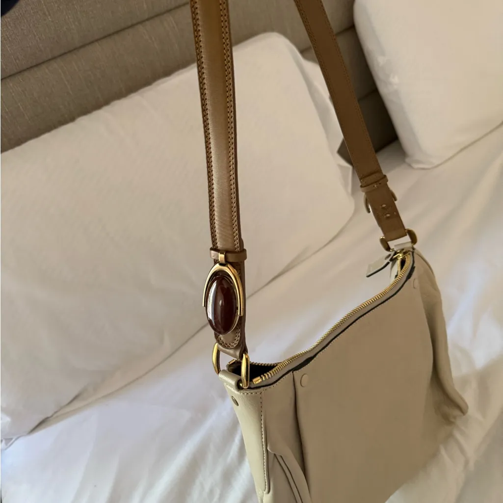 Chloe Cream Brown Stone Detailing Bag Purse Leather Quiet Luxury - Image 5