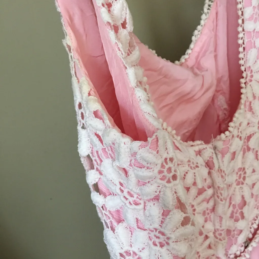 Vintage 60s early 70s Union Made Pink Lace Formal Prom Dress size XS - Image 8