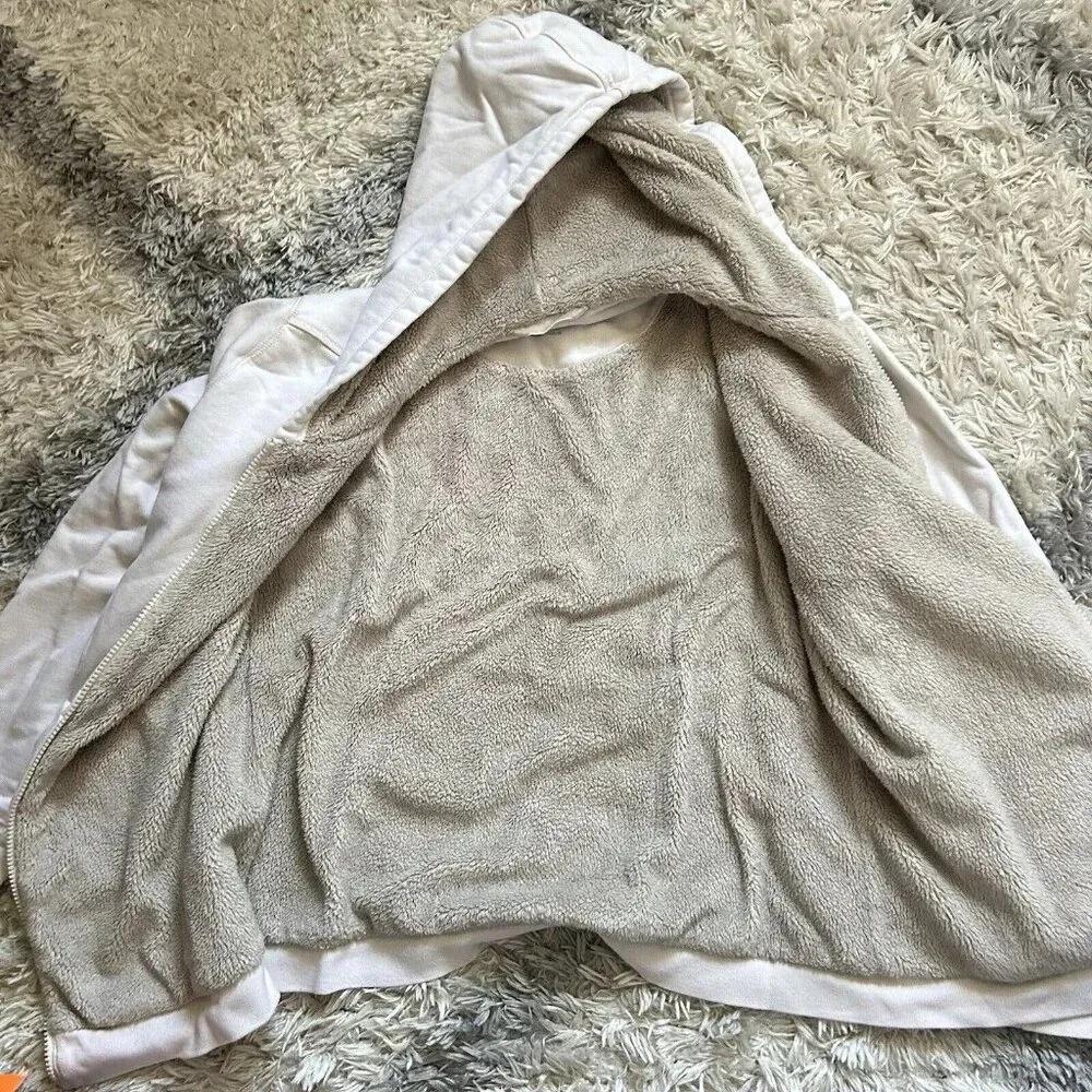 The North Face White Full Zip Up Hoodie Tan Fleece Jacket Womens Medium M - Image 6