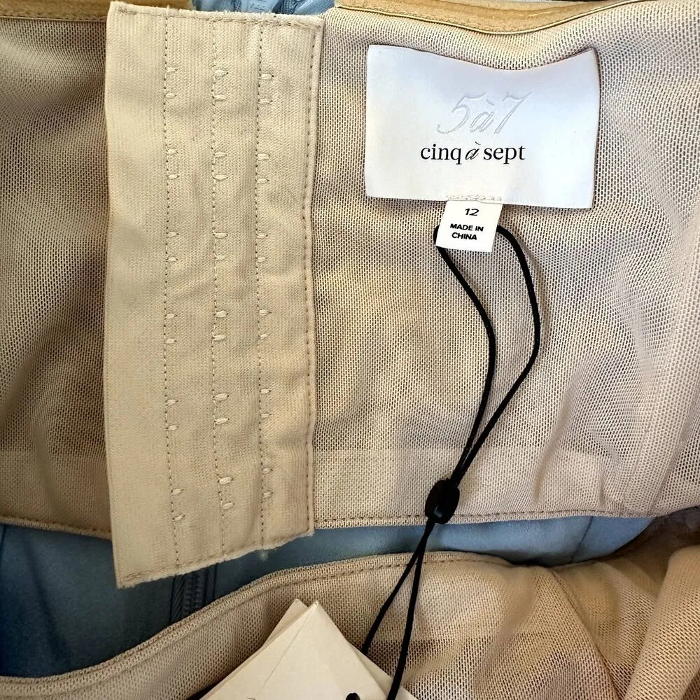 NEW Cinq a Sept Adela Tie-Back Trumpet Midi Dress in Light Blue - Image 8