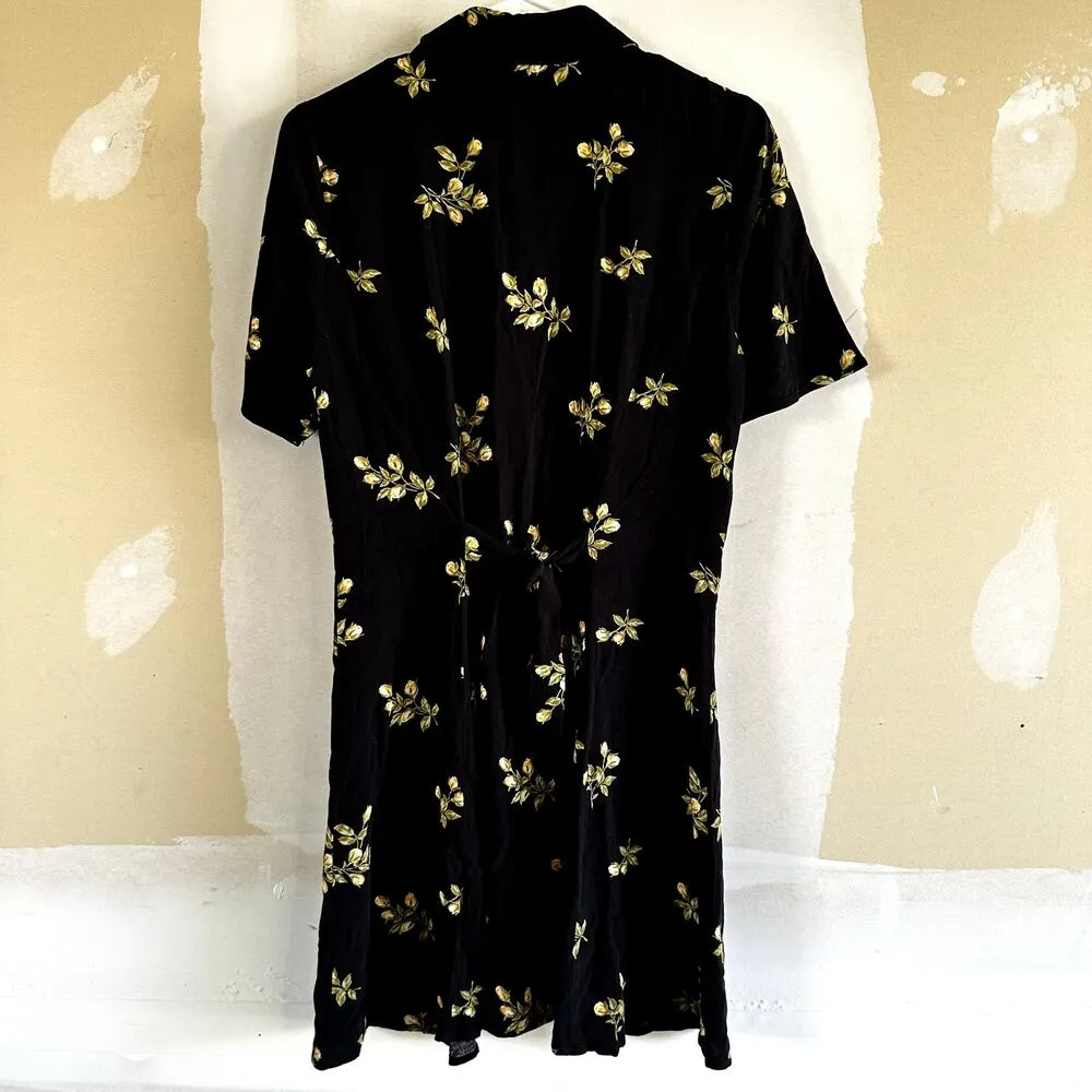 Reformation Johanne Mini Dress A-Line Swing Floral Collared Button Down Black M - Image 3