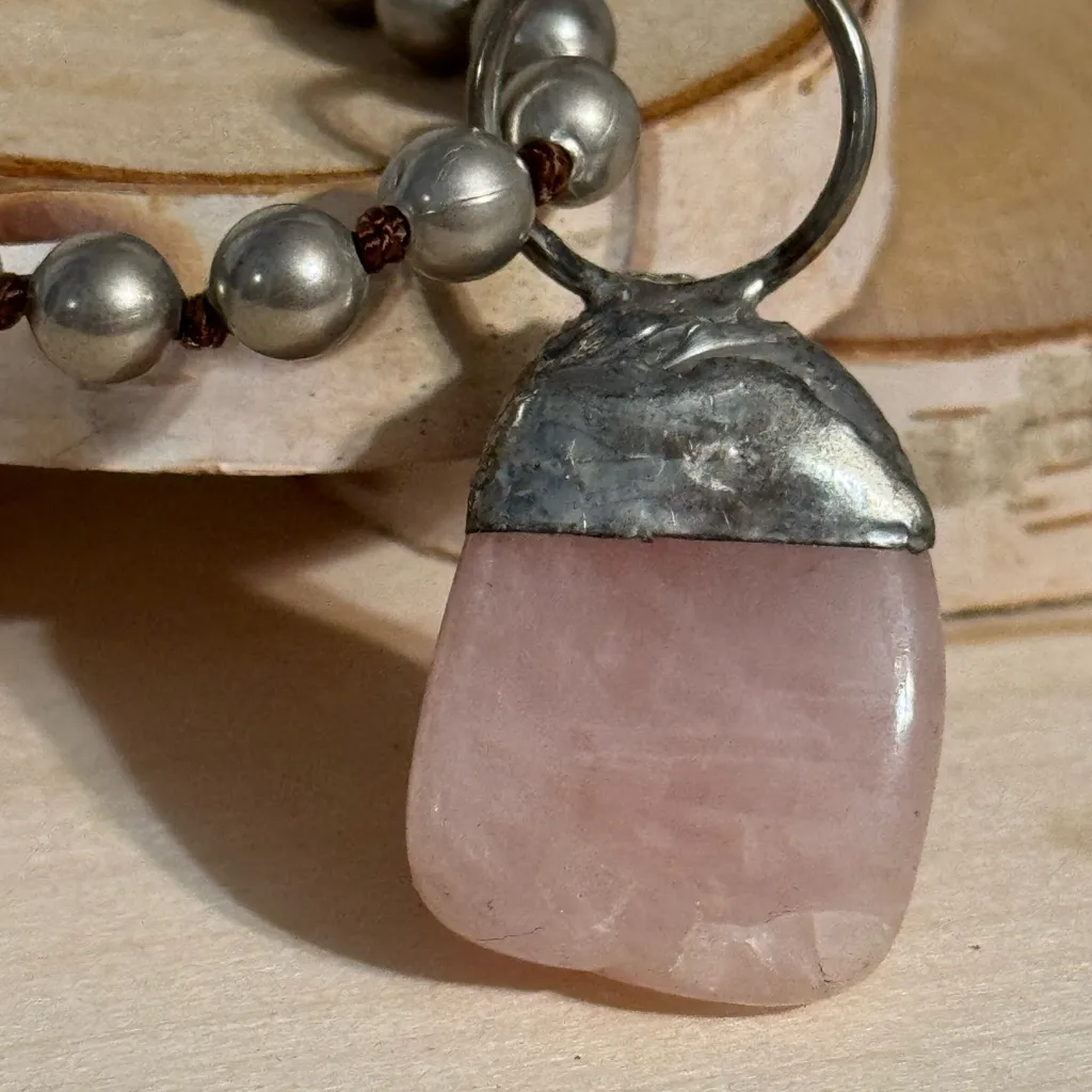 Chic Silver and Pink Rose Quartz Pendant Necklace - Image 5
