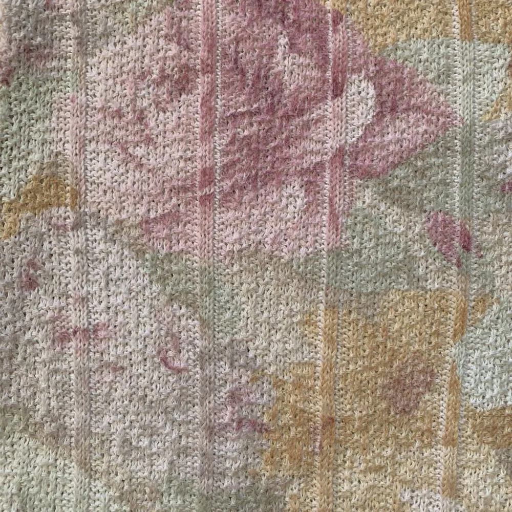 Vintage 90s Sweater Rose Flower Detail Pink Light Yellow Knit Pullover Crewneck Size M - Image 8