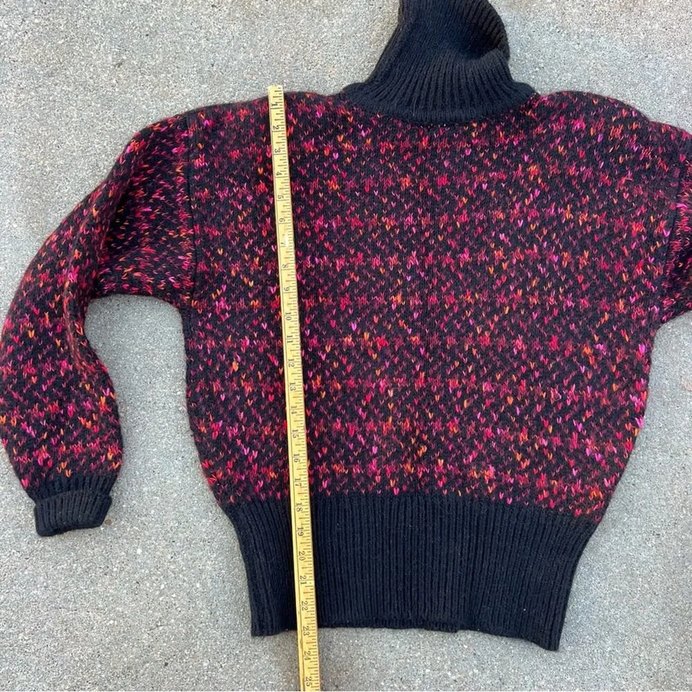 Vintage 90s Liz Claiborne Orange Fuchsia Black Knit Turtleneck Sweater MEDIUM - Image 8