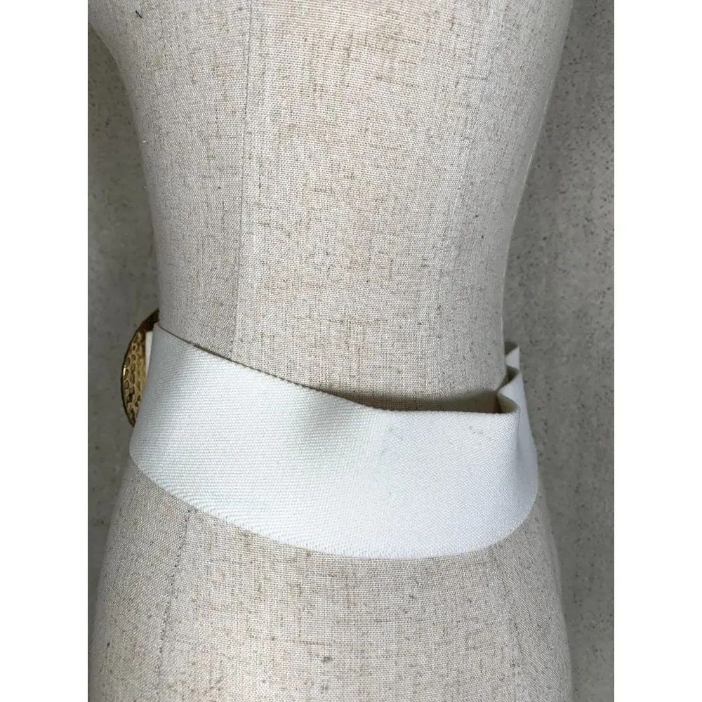 Vintage Statement Belt Womens Gold Accent White Elastic Waist 90s Retro Wide - Image 9