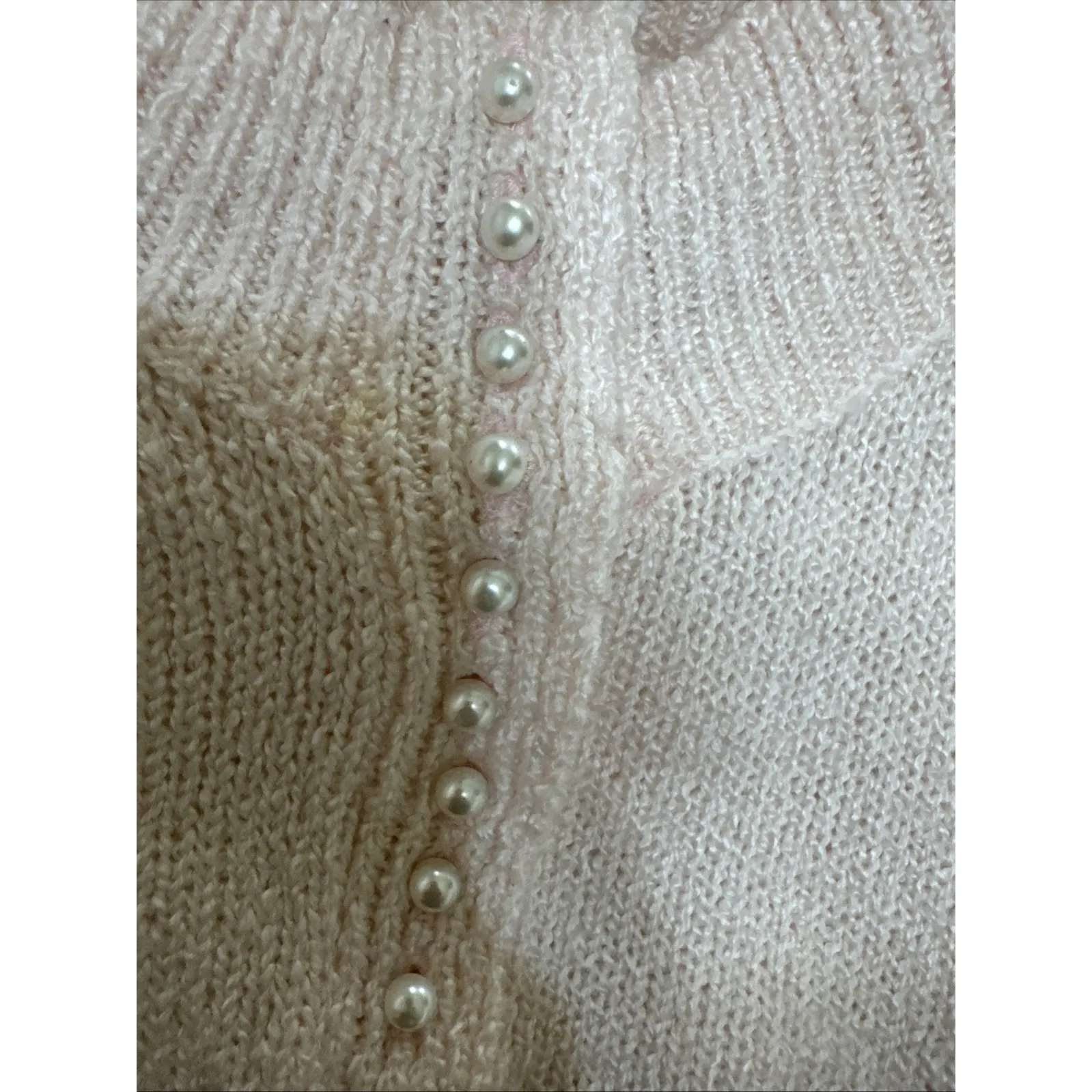 Vintage 80s Village Fair Sweater Women's Mockneck‎ PEARL Buttons Baby Pink M Size M - Image 4