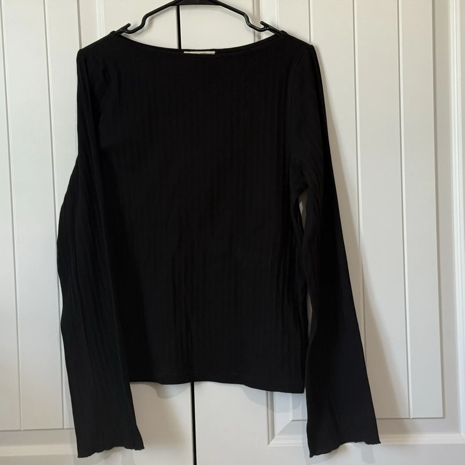 Madewell Ribbed Long-Sleeve Boatneck Top WMNS XL Black Pullover Stretch Slim Fit - Image 9