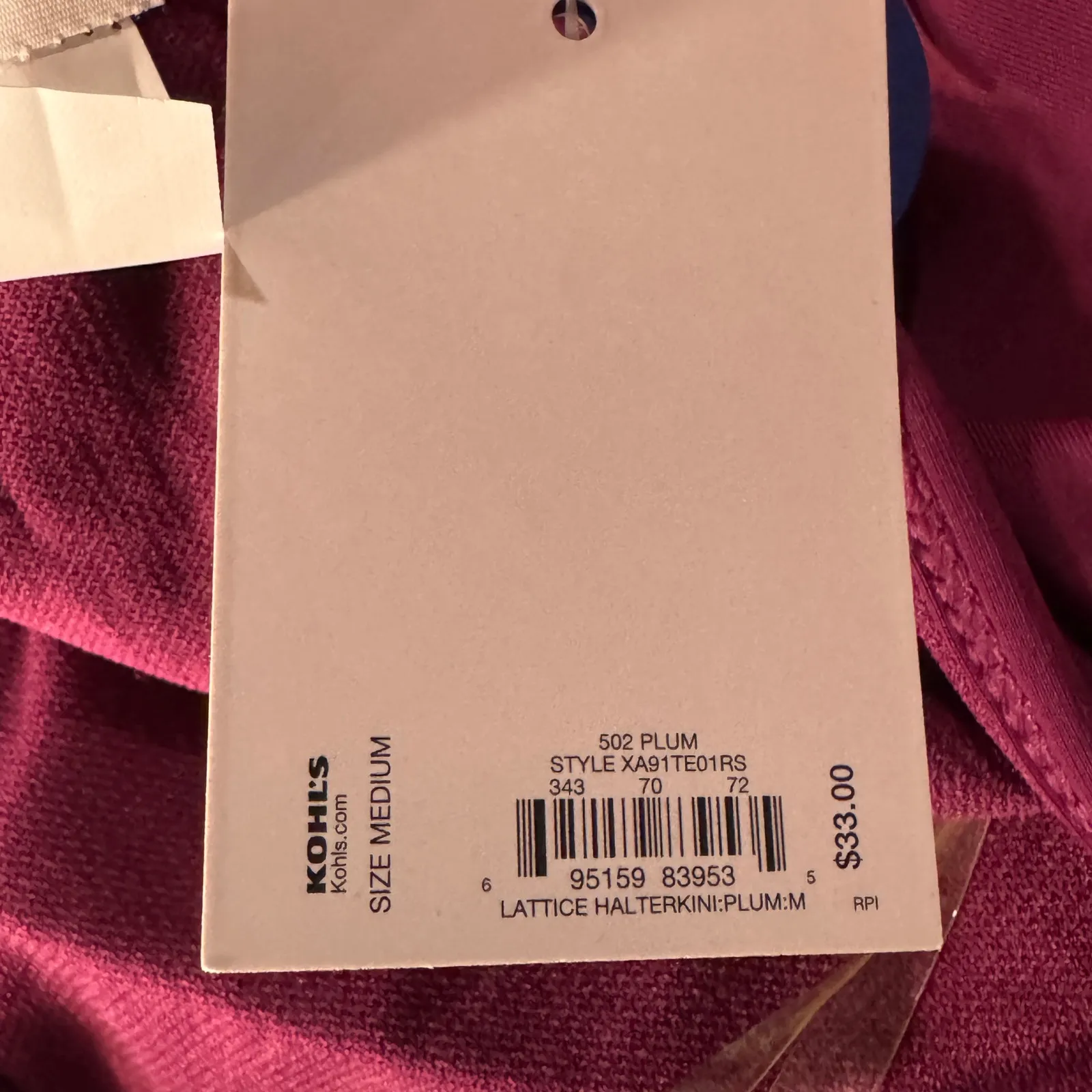 APT 9 Medium Lattice Tie Halter Tankini Swim Top Padded Cups V-Neck Stretch Plum - Image 7