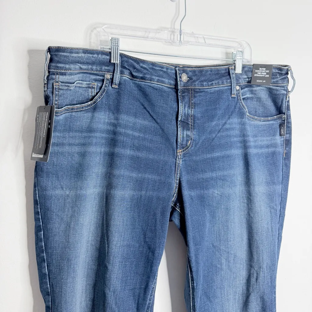 NWT Silver Jeans Elyse Comfort Fit Mid Rise Straight Leg Indigo 22W x 31” Casual - Image 7