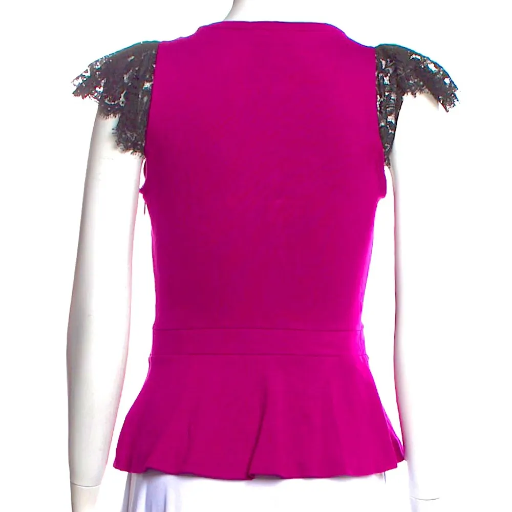 VINTAGE! Red Valentino Plum Blouse with Black Lace Trim, XS  NWT - Image 3