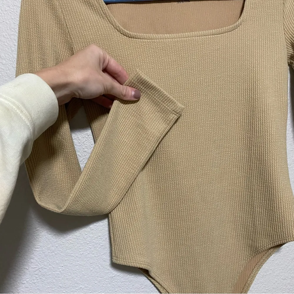 A New Day Tan Long Sleeved Ribbed Bodysuit - Image 5