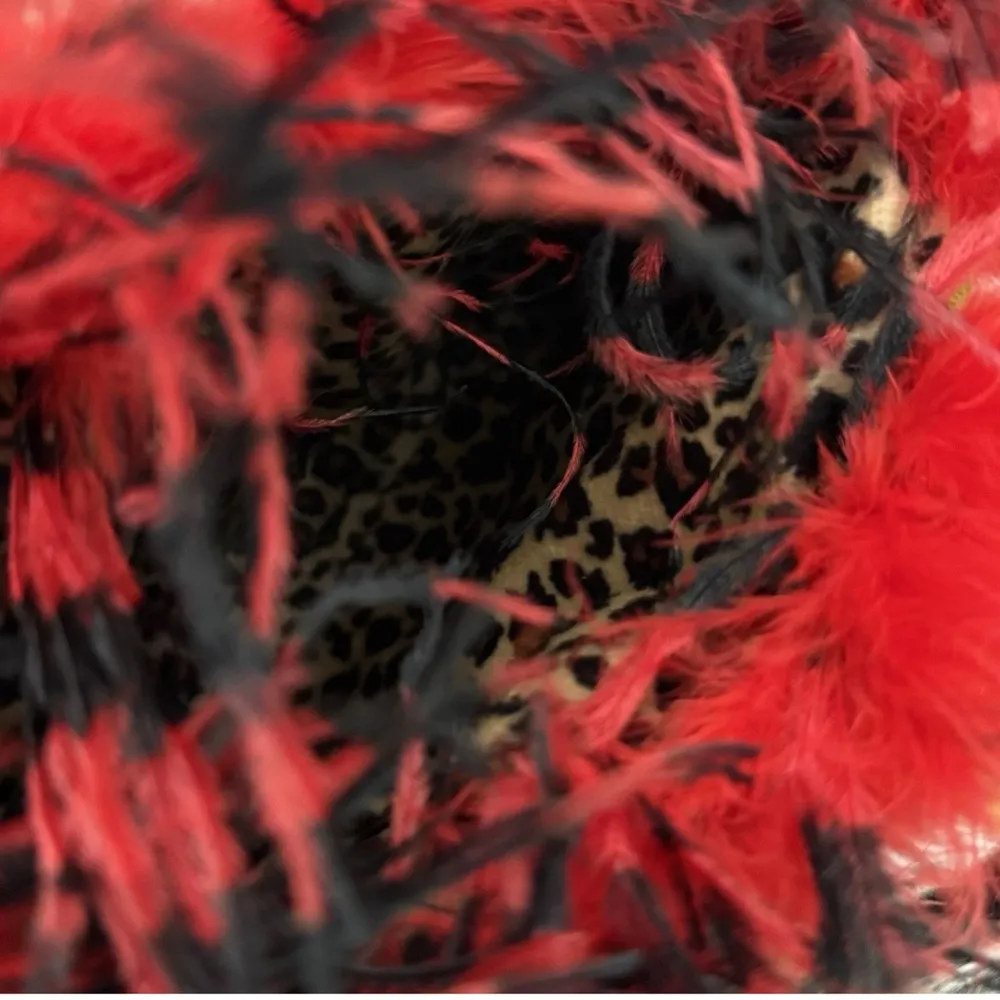 Purse Print Purse With Red Feather Trim Unique - Image 7