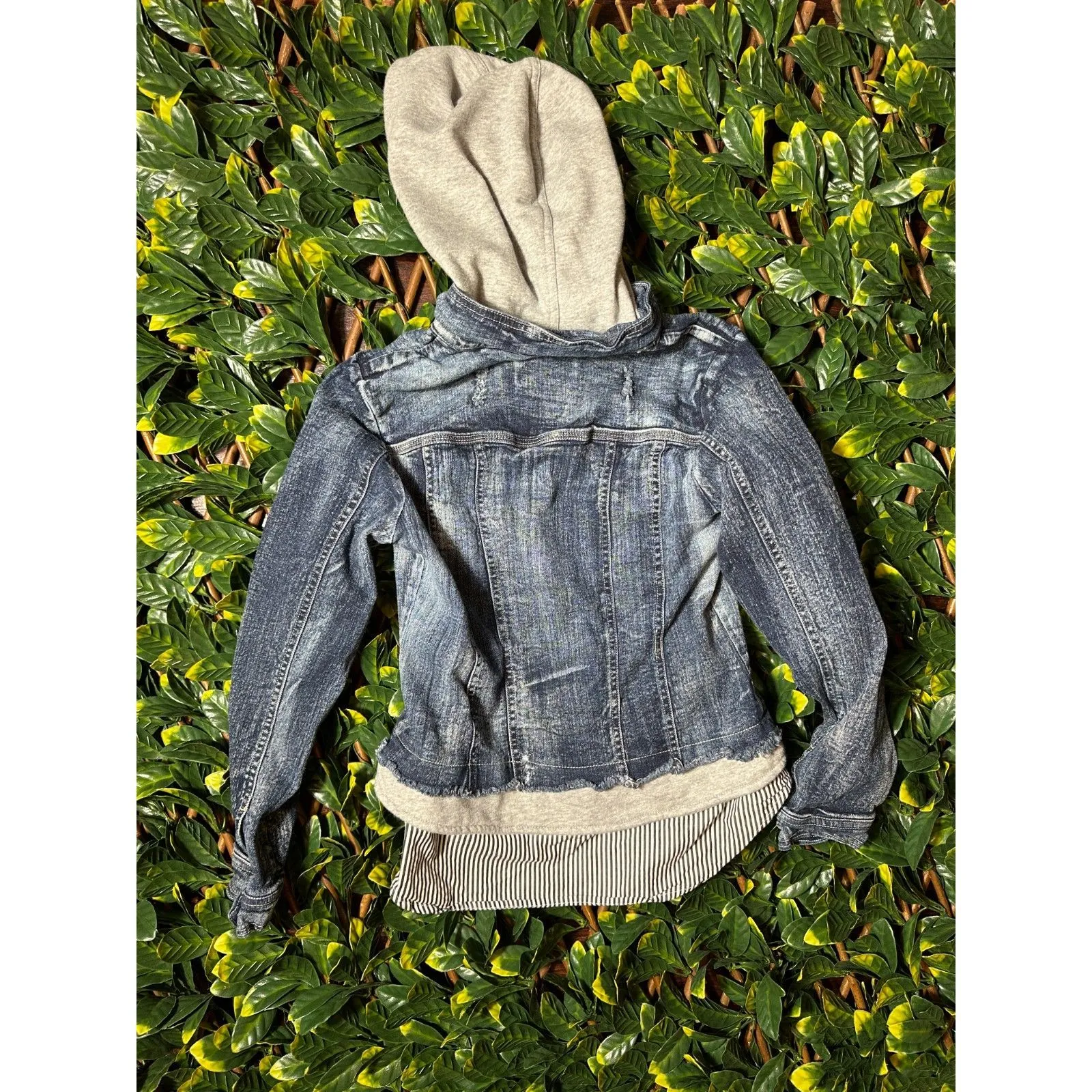 Vintage Y2K Denim Jake Gray Hoodie Striped Shirt Size M Blue Size M - Image 4