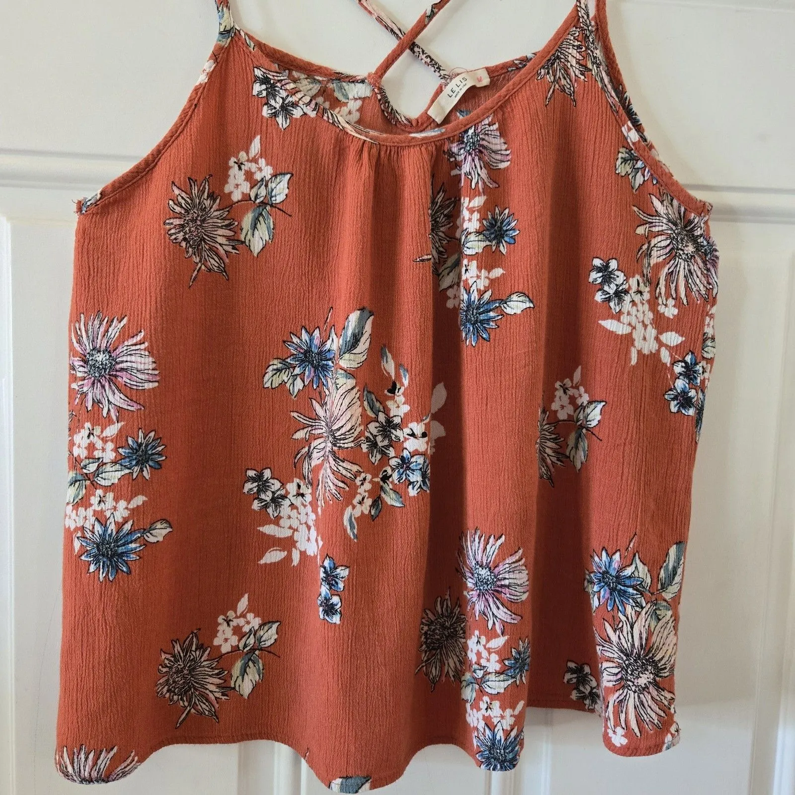 LE LIS Women Sz Small Floral Criss Cross Flowy Tank Top Blouse Boho Made In USA - Image 4