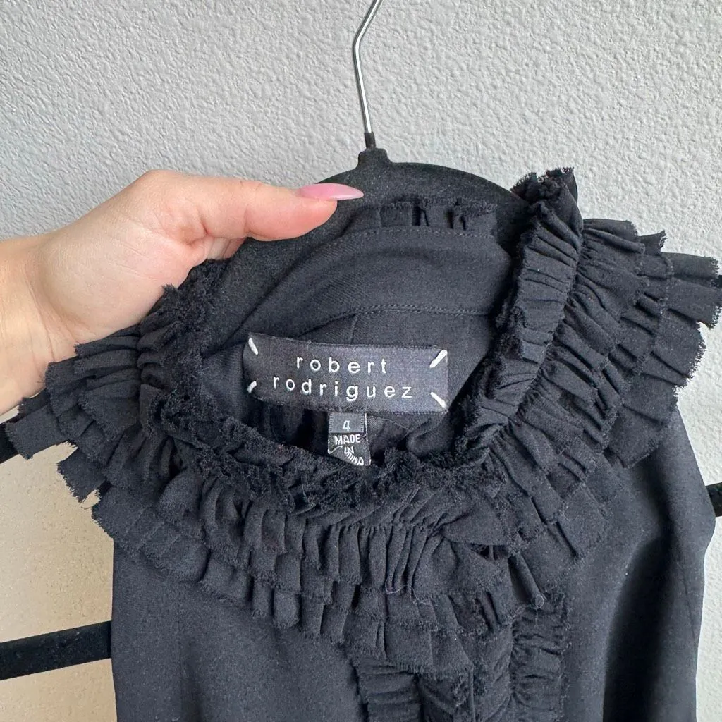 ROBERT RODRIGUEZ Silk Black Halter Neck Ruffle Bubble Mini Dress Size 4 Small - Image 8