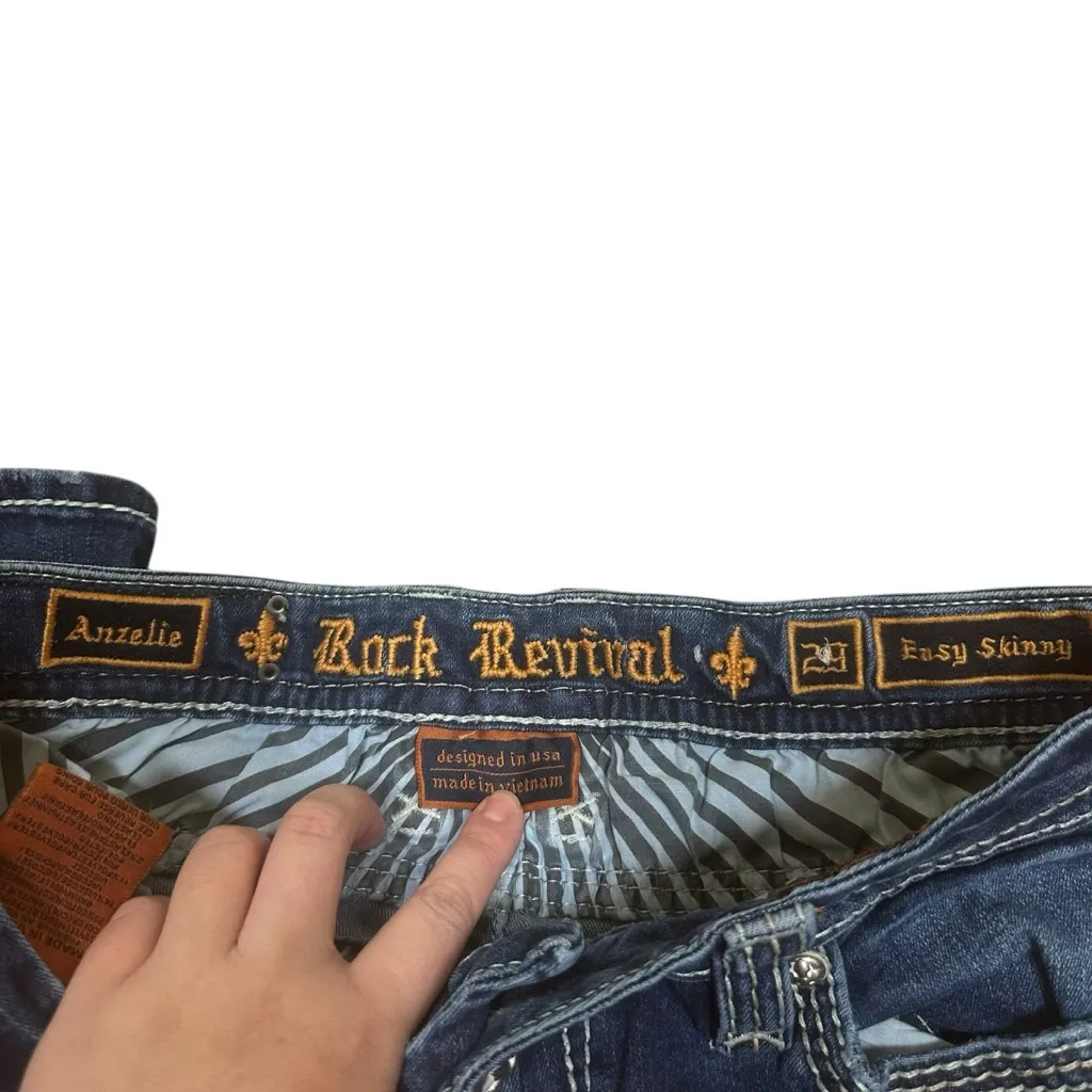 Rock Revival Anzelie Easy Skinny Distressed Jeans Size 29 Dark Wash Denim Y2K - Image 4