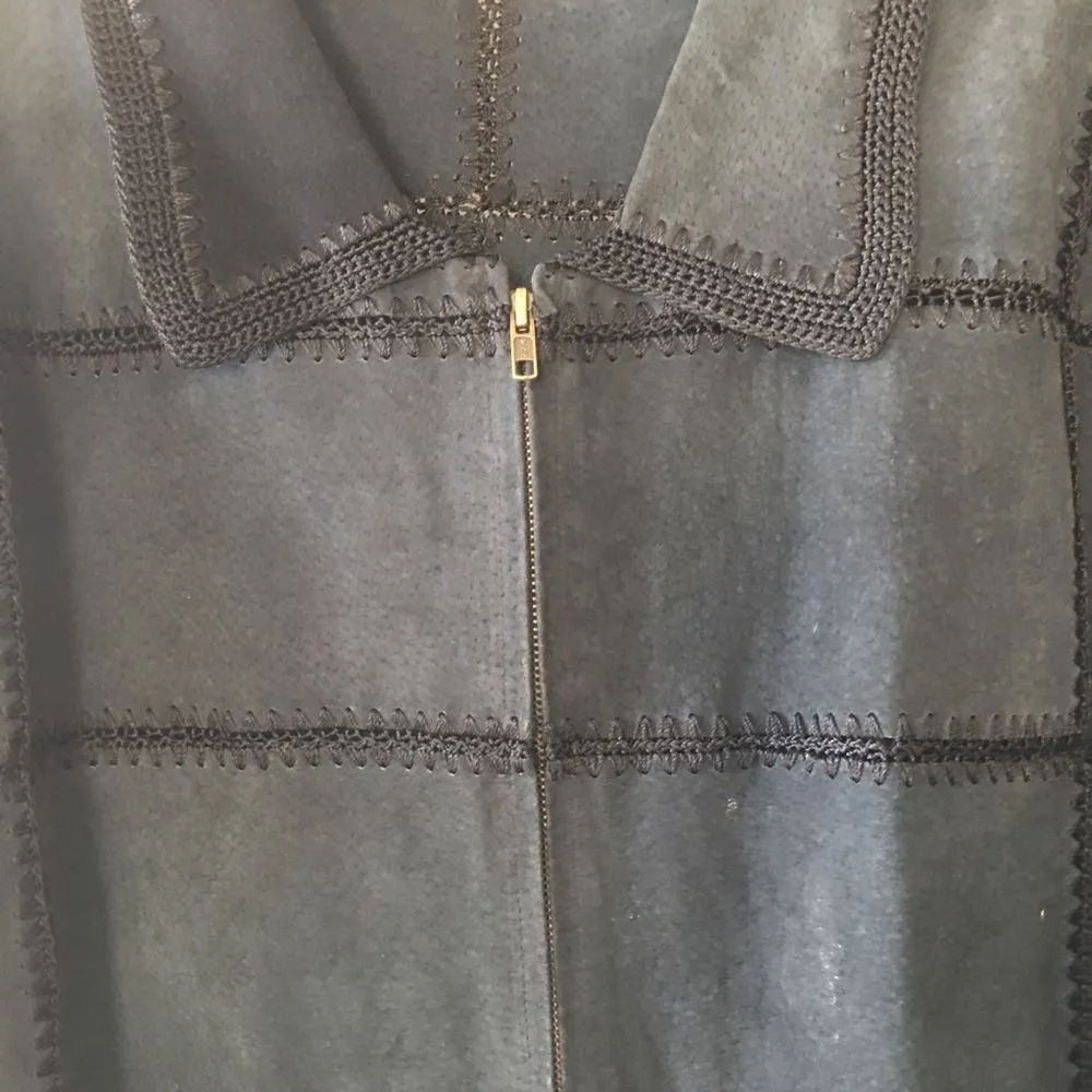 Vintage Suede Whipstitch Crochet Jacket Black Size 3X - Image 2