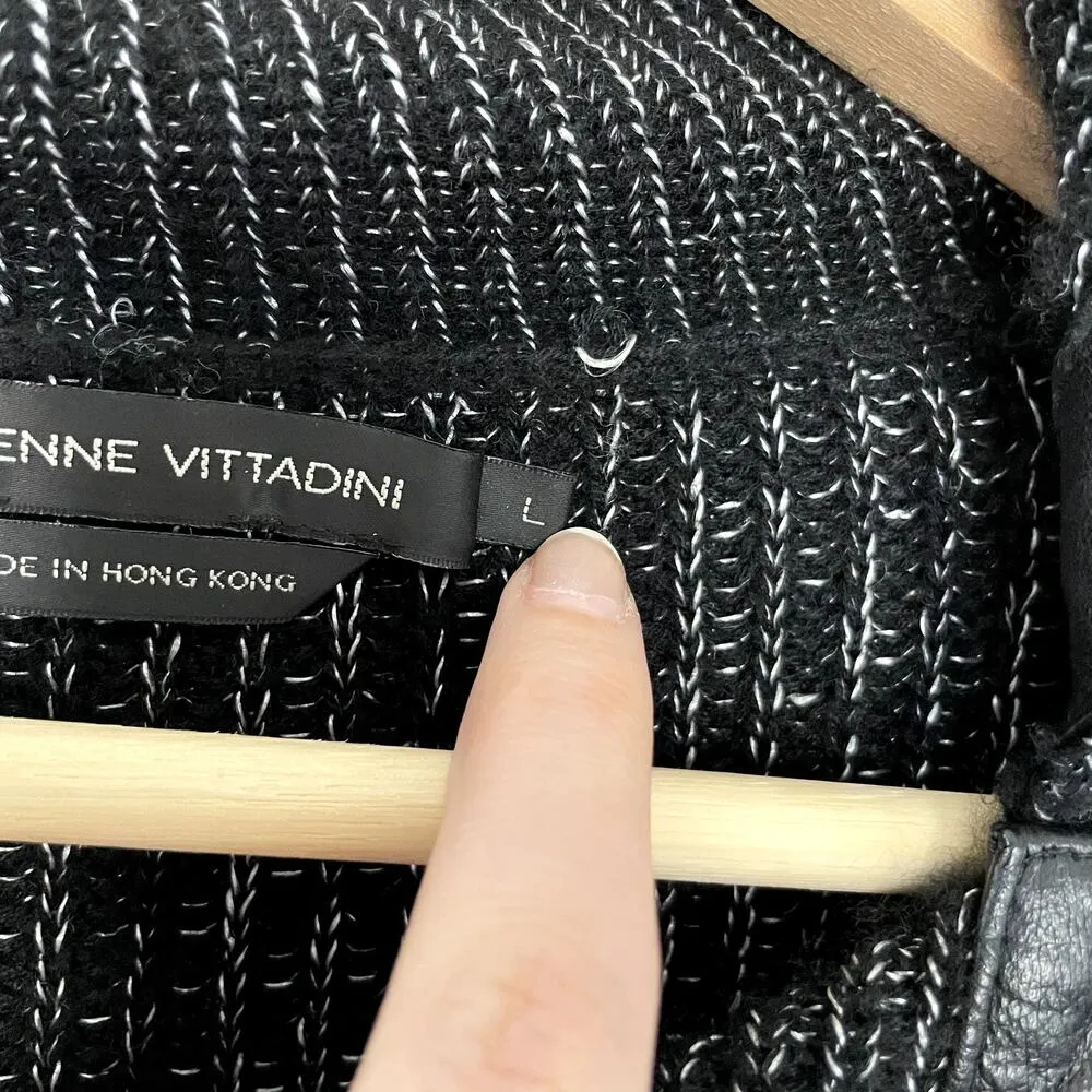 Adrienne Vittadini cashmere rayon black gray cowl neck feathered L sweater - Image 4