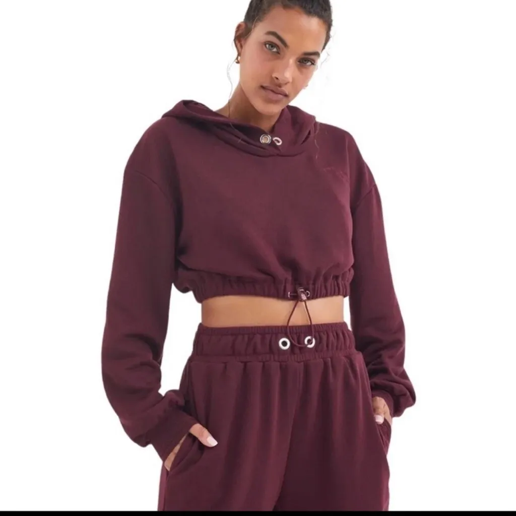 For Love & Lemons Ellie Sweatshirt Burgundy Cropped Ballon Sleeve- Size Small - Image 3
