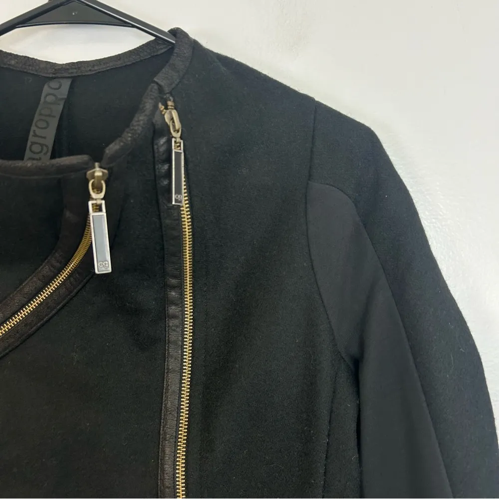 Coragroppo Black Wool & Leather Cowl Neck Multi Zipper Jacket Size Small - Image 7