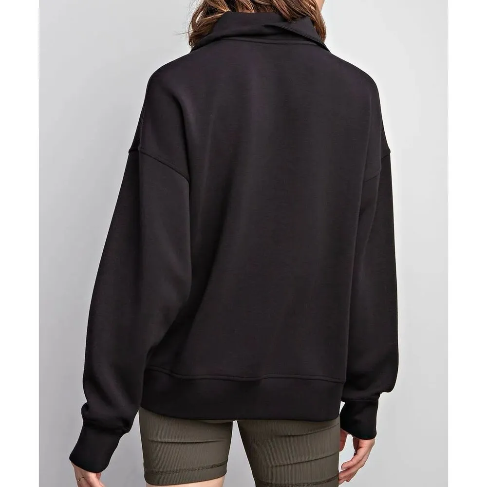 Rae Mode Black Half Zip Ribbed Pullover Sweatshirt Women’s Size Small Oversized - Image 2