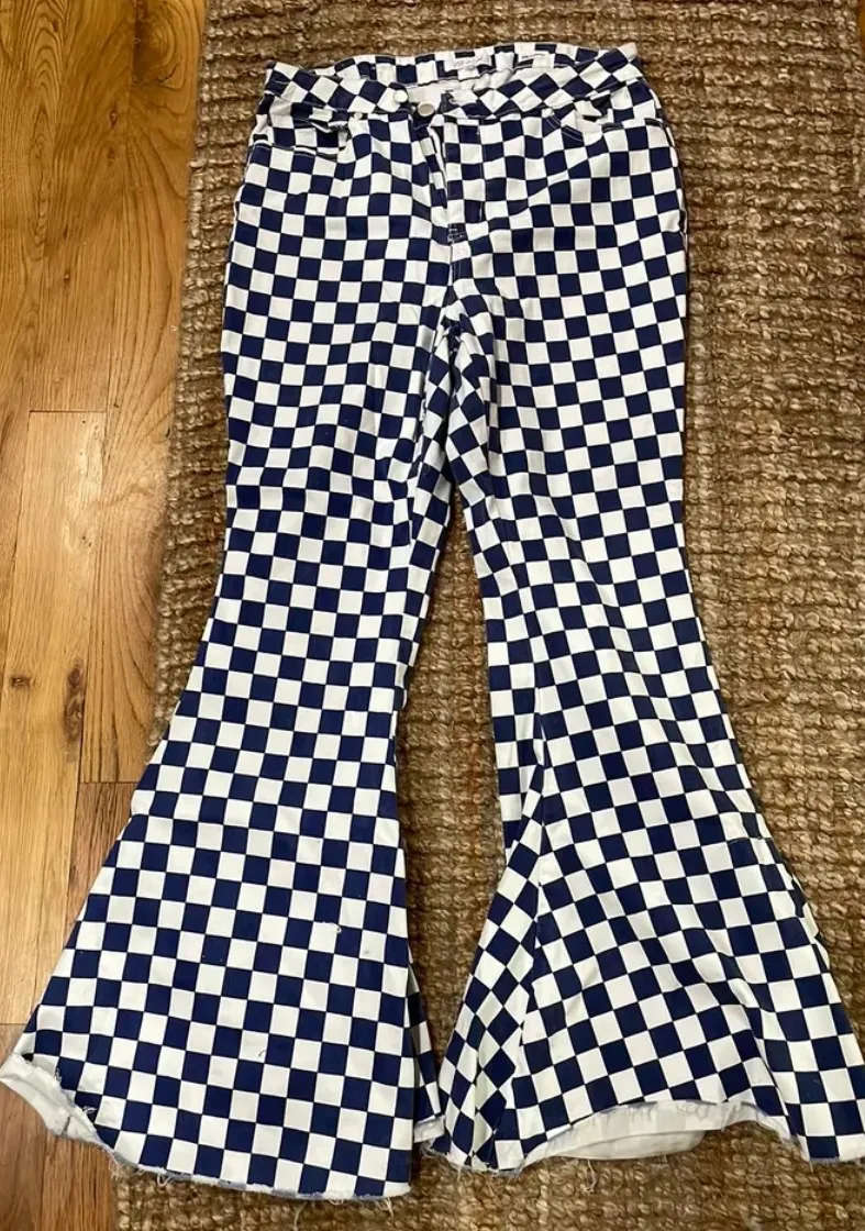 High-Wasted Blue Checkered Jeans - Image 2
