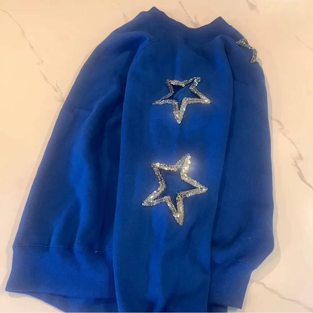 VTG Indie Sleaze McBling Sequin OPEN TO SKIN Sexy Star Cutout Blue Slouchy Top M Size M - Image 3