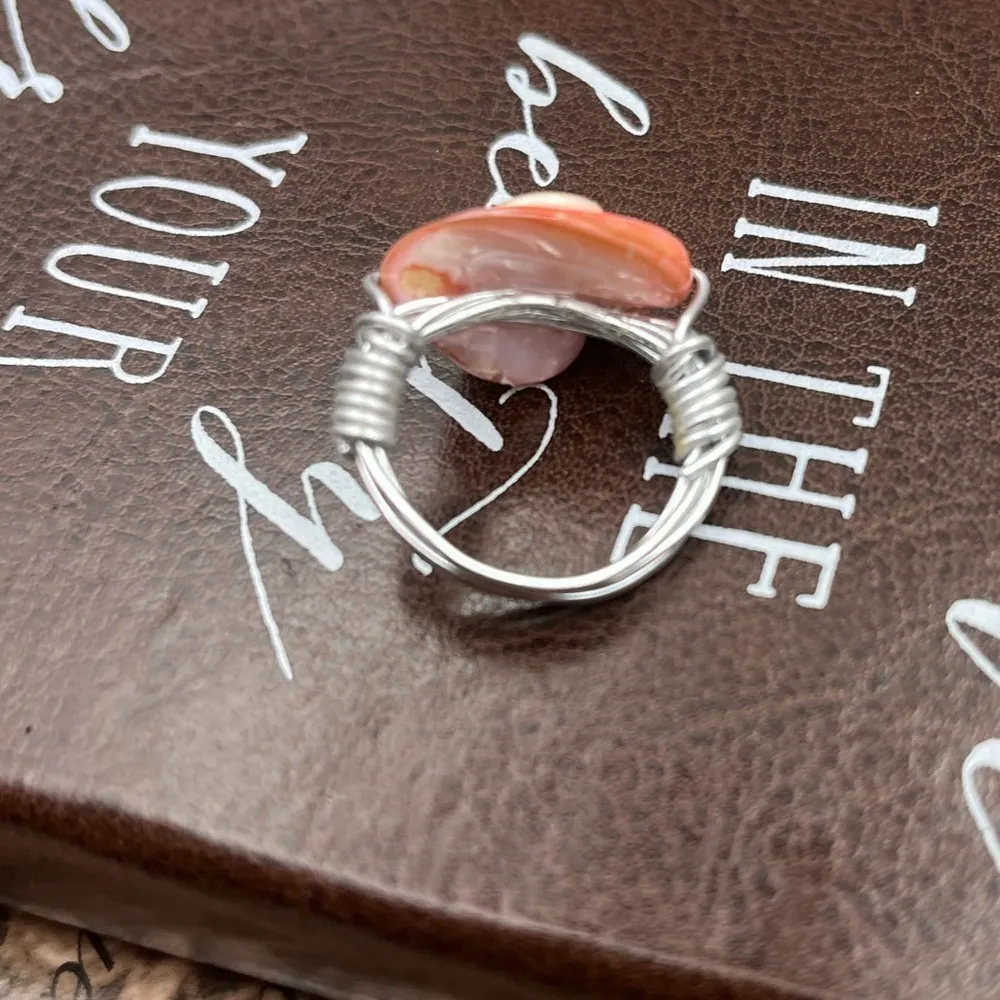 Vintage Pink Rose Cameo Wire Wrapped Ring Size 6.5 Handmade - Image 6