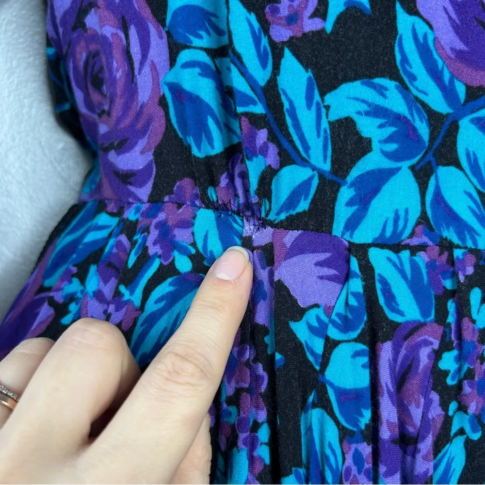Vintage Black Blue Purple Floral Garden Rose Ruched Dress Size undefined - Image 13