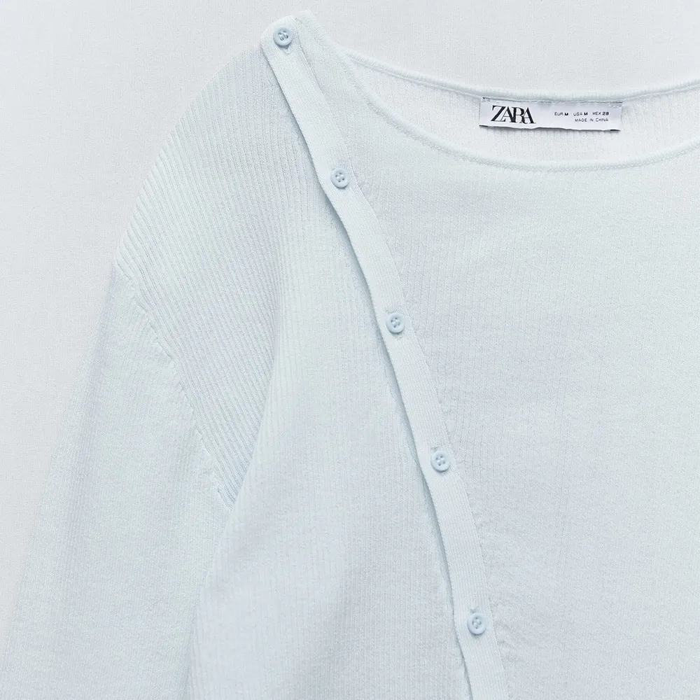 ZARA Knit Button Front Blouse Shirt SZ M light blue - Image 9