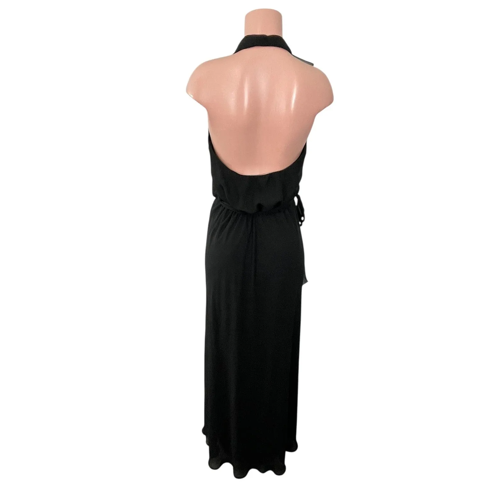 Nouvelle Amsale Black Halter Neck‎ Erica Ruffle Maxi Dress Size MEDIUM Chiffon - Image 3