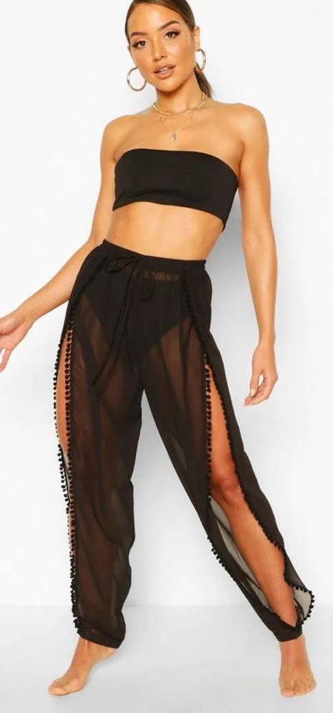 Boohoo Black Pom Pom Beach Pants  - Image 2