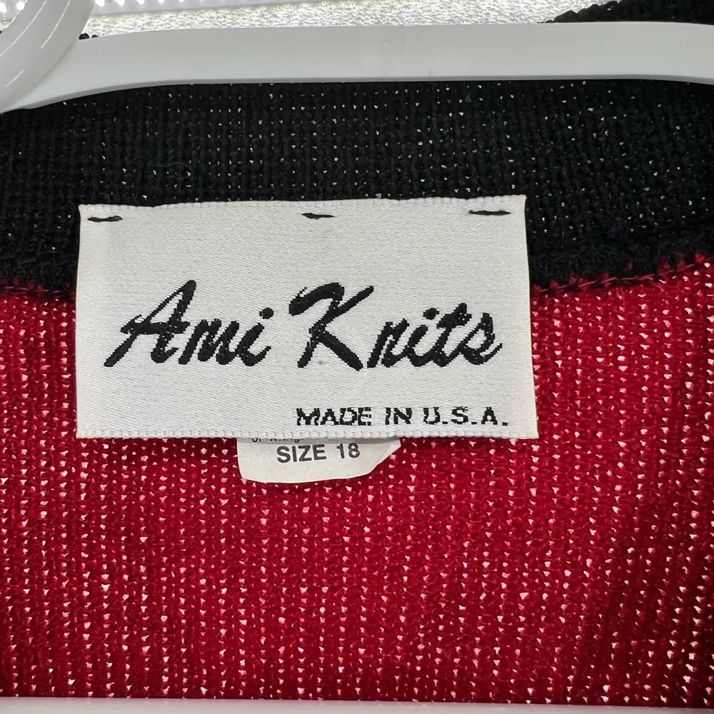 Ami Knits cardigan vintage varsity colorblock sweater 18 academia made in USA Red - Image 4