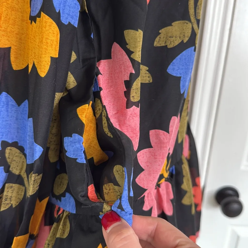 J. Marie oversized floral dark floral tiered long sleeve short dress Black - Image 16