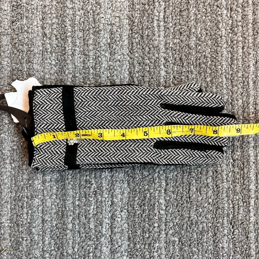 Vintage Leather Gloves Black Herringbone Embellished S Small New - Image 6