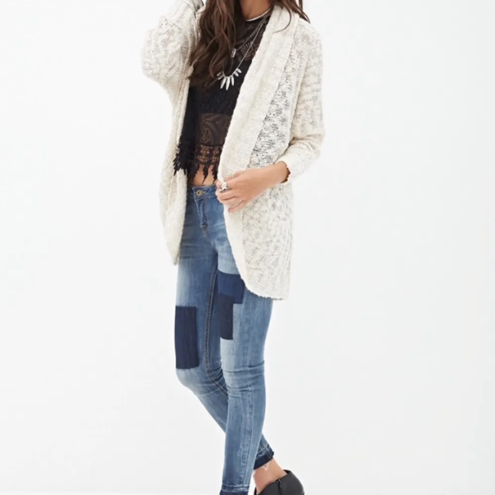 Forever 21 cream-colored slub knit open cardigan, women’s size small - Image 2
