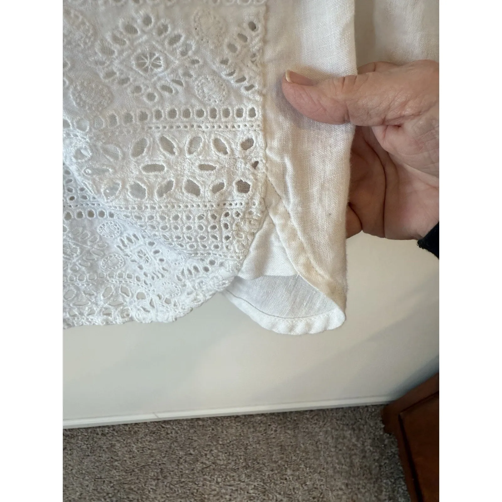 J.JILL Love Linen White Button Down Long Sleeve shirt Top Embroidered Lace Sz L Size L - Image 4