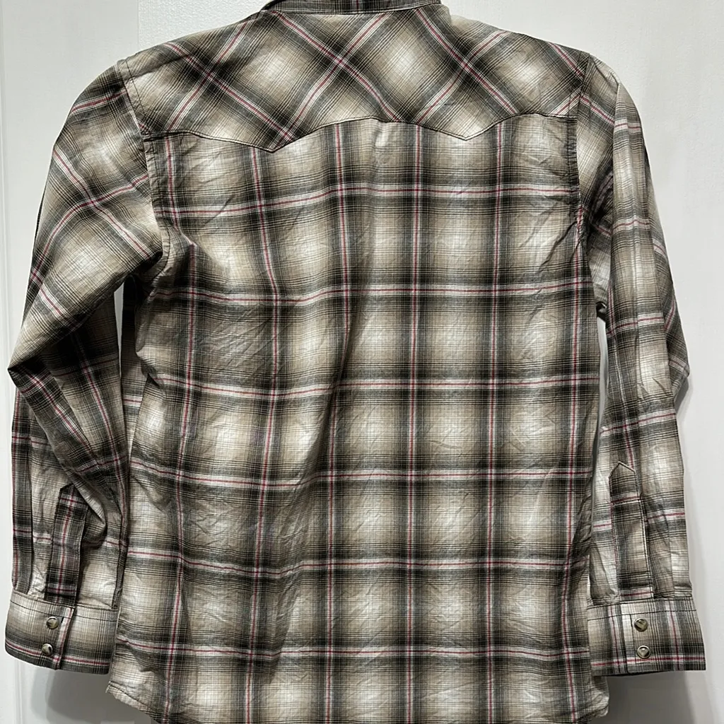 Wrangler Brown and Cream Long‎ Sleeve Pearl snap Down Shirt vtg - Image 7