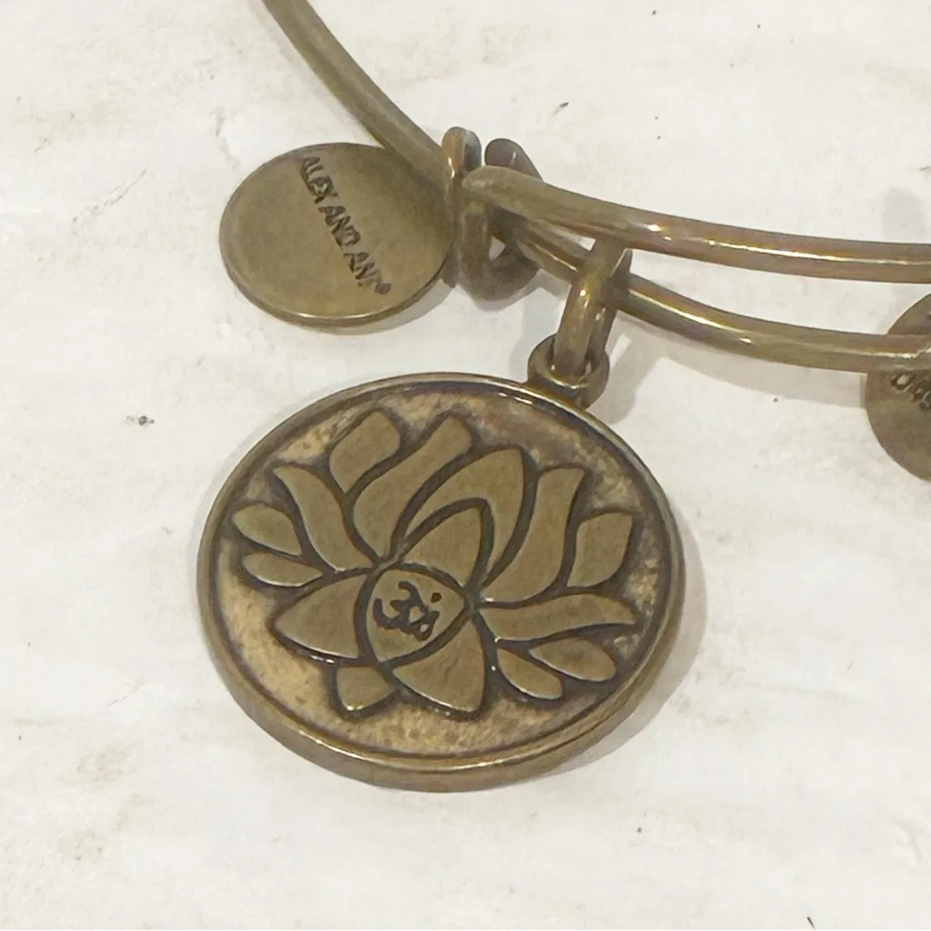 Alex & Ani Gold Tone Bangle Bar Lotus Peace Petals Bracelet - Image 2