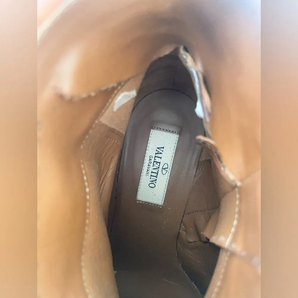 Valentino Garavani Tan Suede Rockstud Double Buckle 50mm Cowboy Ankle Boots EU38 - Image 3