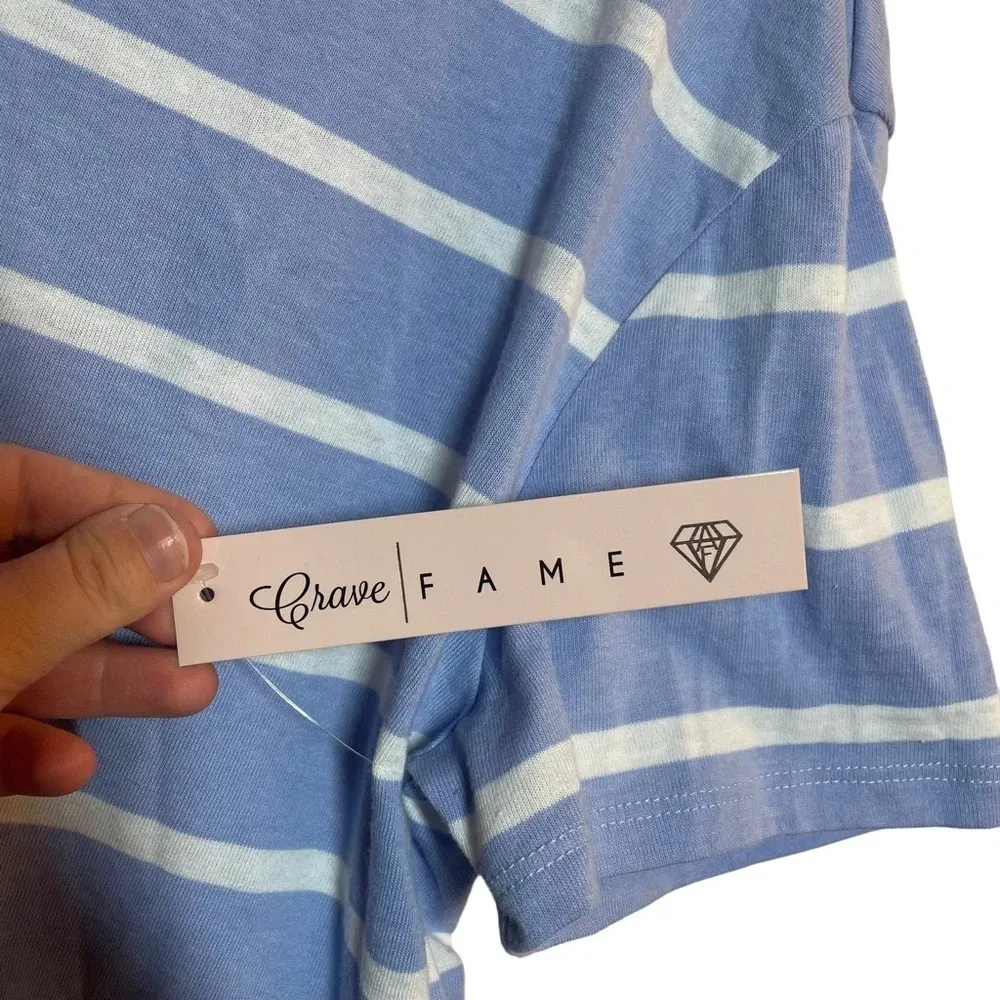 NWT Crave Fame Women’s Collared Striped Polo Top in Blue and White Size XL - Image 6